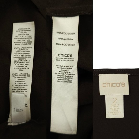 Chicos Covered Placket Button Front Shirt Women Size 2 US L/12 Brown Long Sleeve - Picture 7 of 15